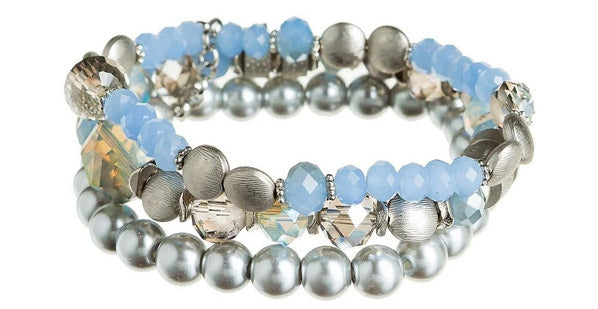 Silver Blue Grey Bead Bracelet