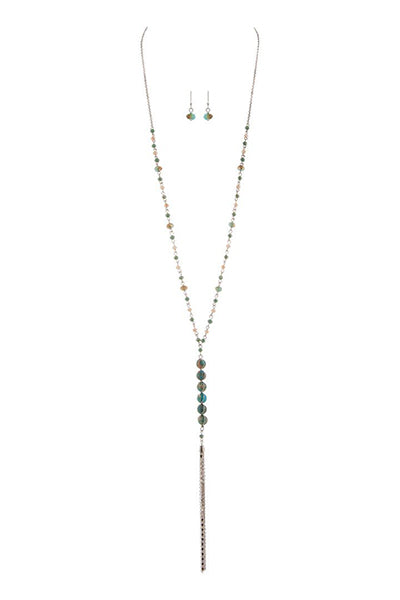 Silver Blue Bead Y Necklace Set