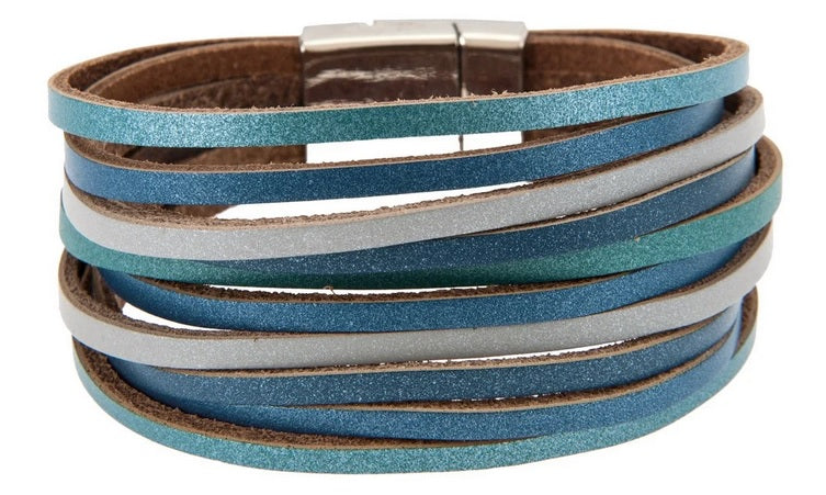 Silver Metallic Blue Gray Magnetic Bracelet