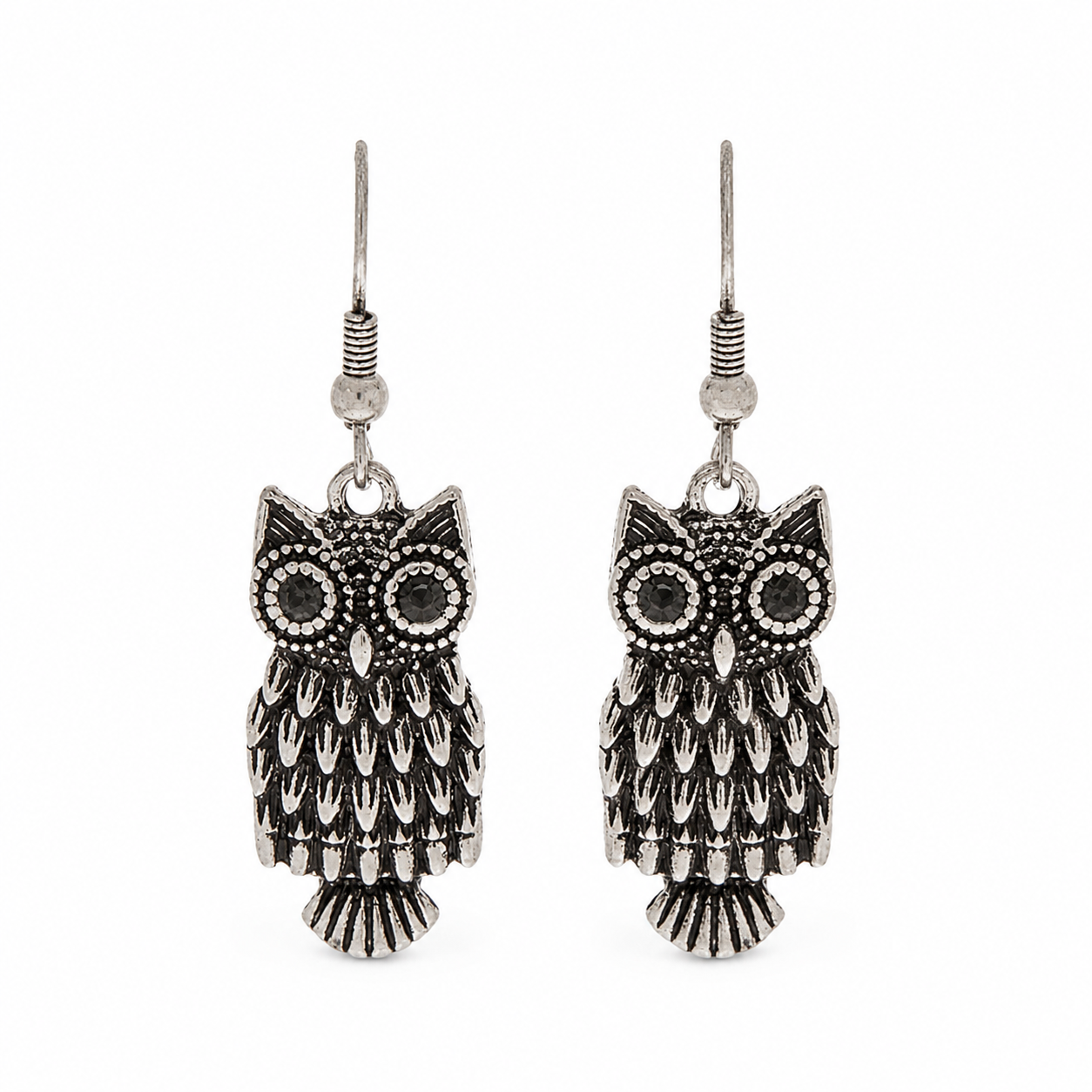 Pendientes de búho de ojos grandes de plata