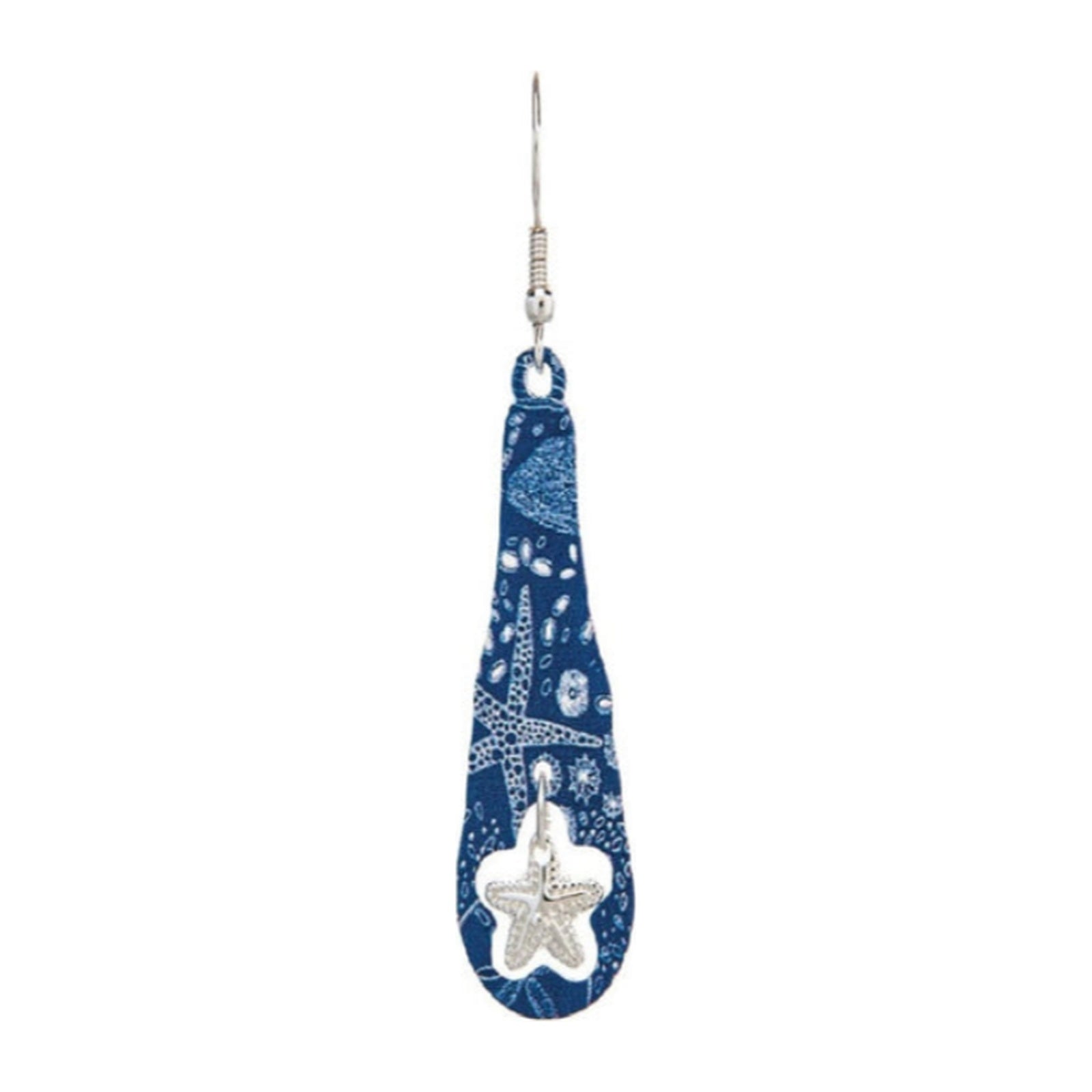 Blue Enamel Starfish Charm Dangle Earrings