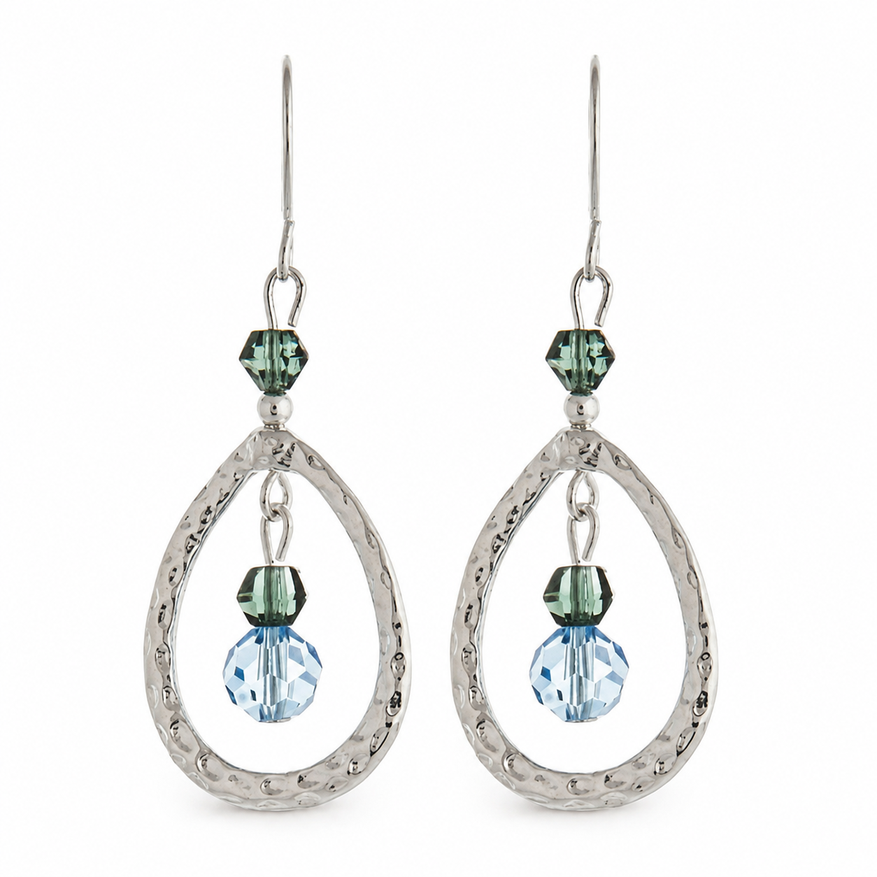 Silver Denim Teardrop Earrings