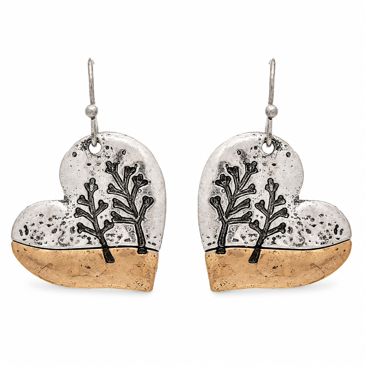 Silver & Gold Botanical Heart Earrings