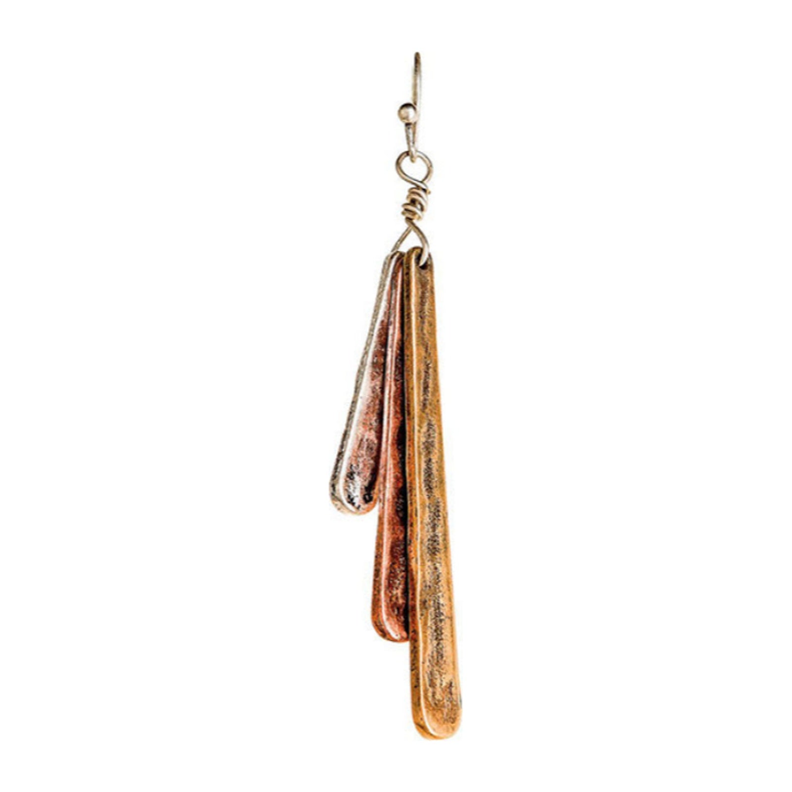Silver copper and gold-tone hammered bar drop earring with layered design