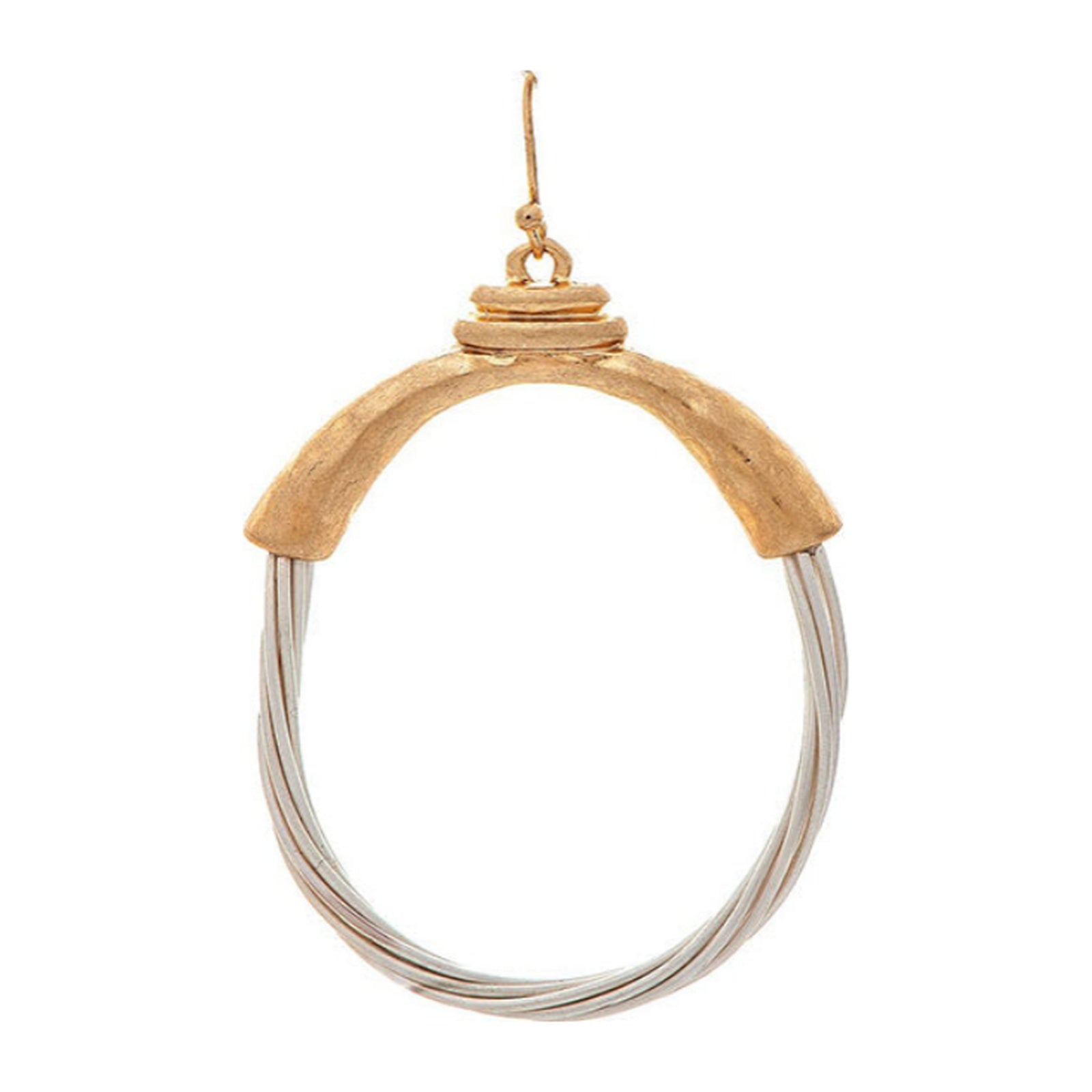 Gold and silver-tone layered wire hoop earring with textured gold top
