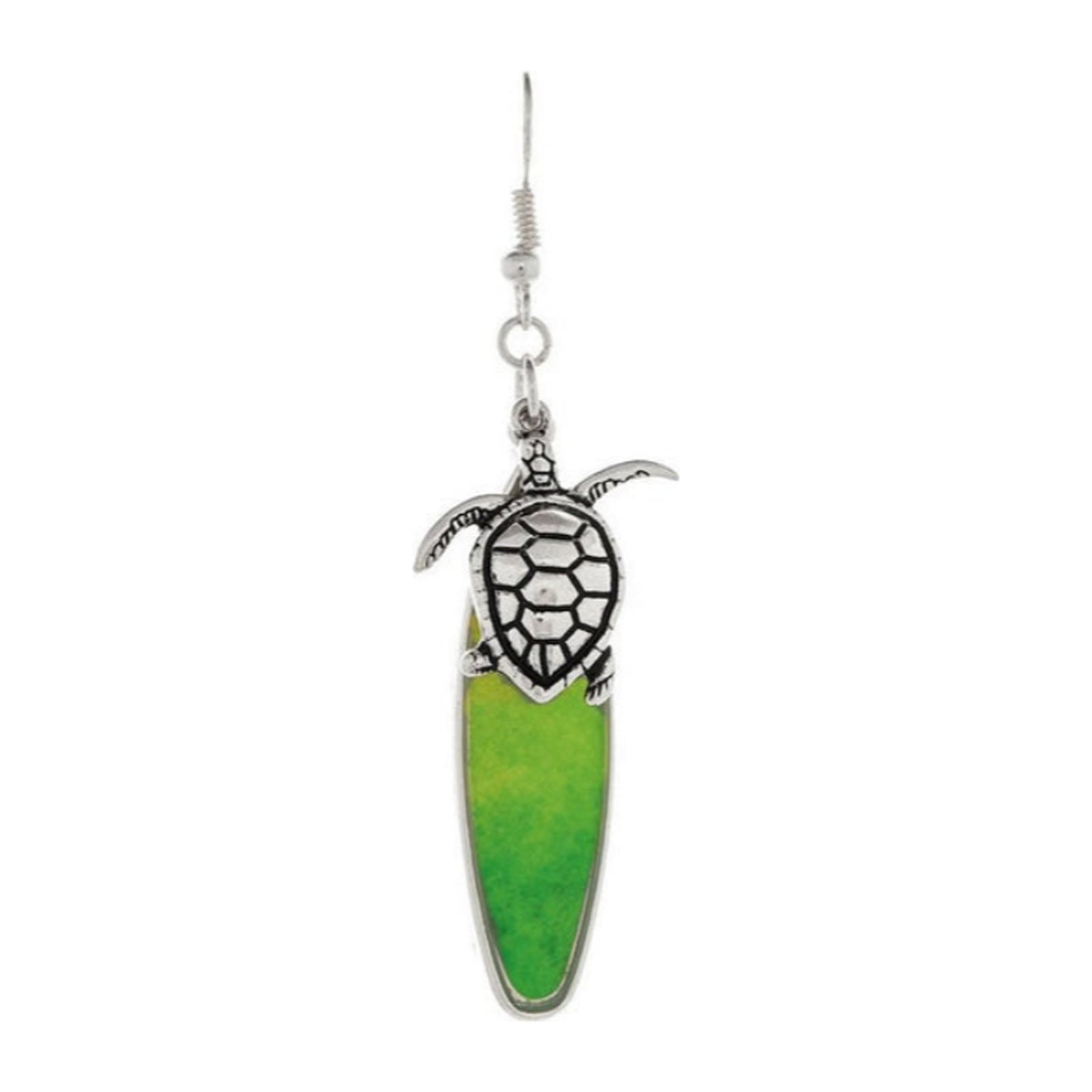 Pendientes de tortuga surfera de color verde plateado