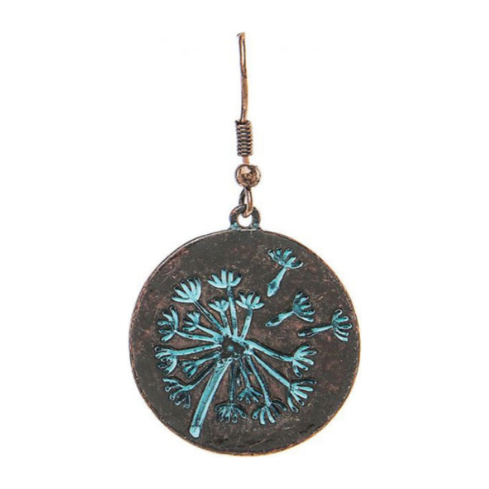Patina Dandelion Etching Dangle Earrings