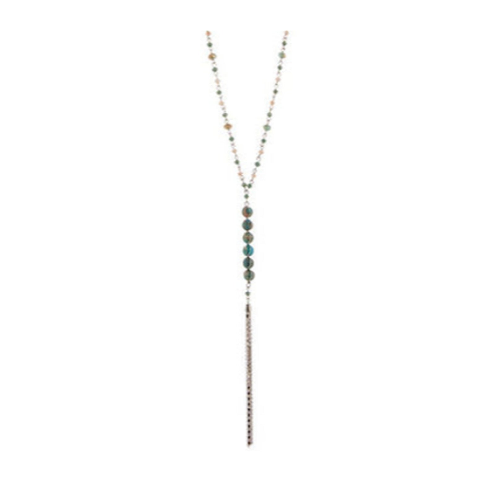 Silver Blue Bead Y Necklace Set