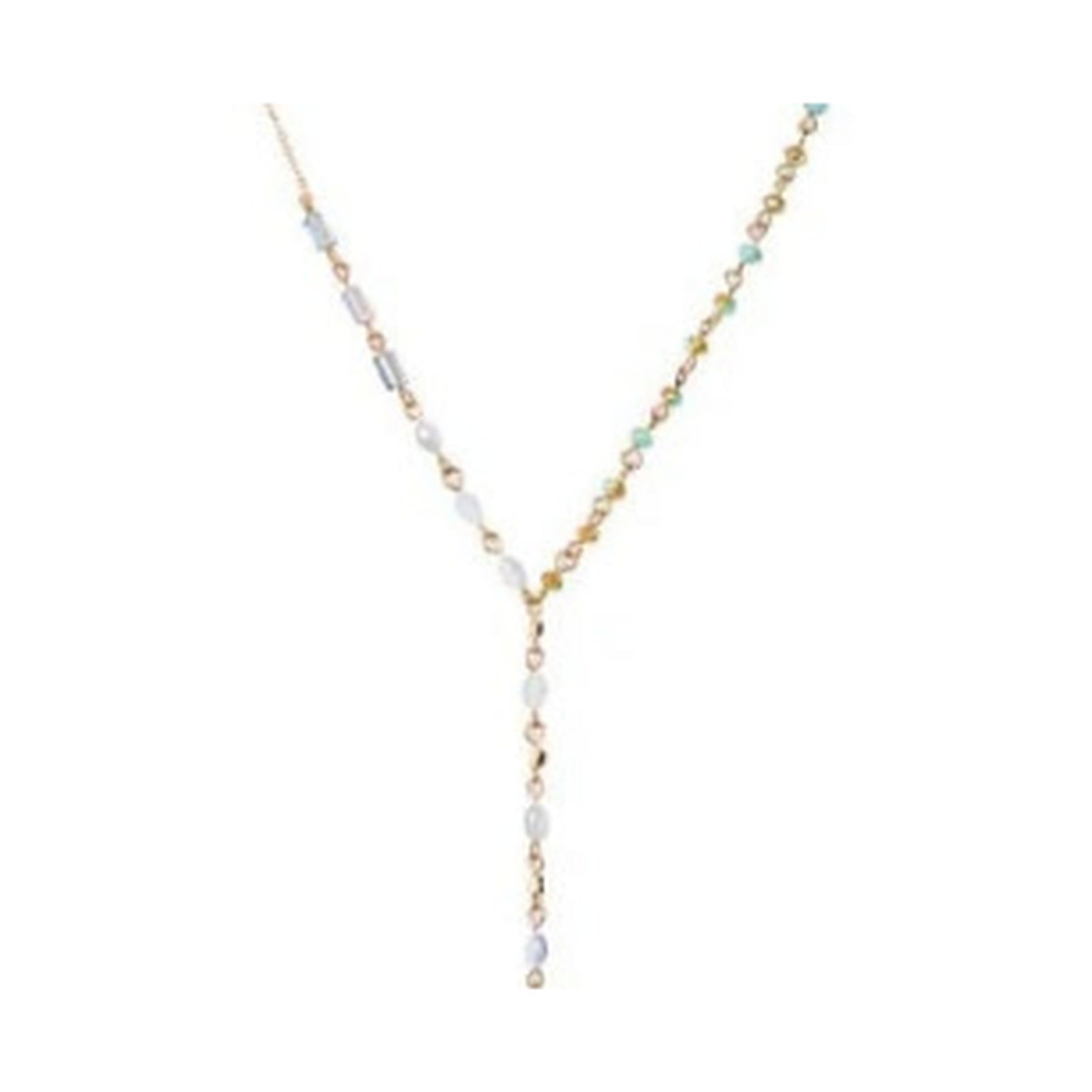 Collar con gemas turquesas y cuentas blancas doradas