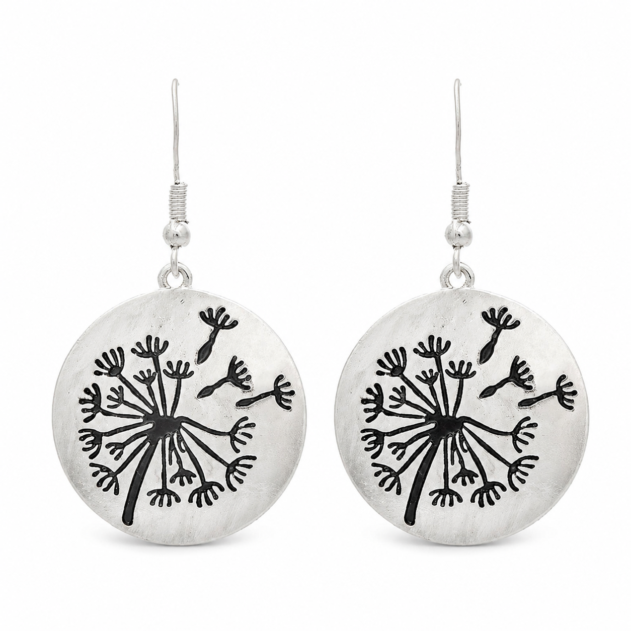 Silver Dandelion Wish Disc Earrings