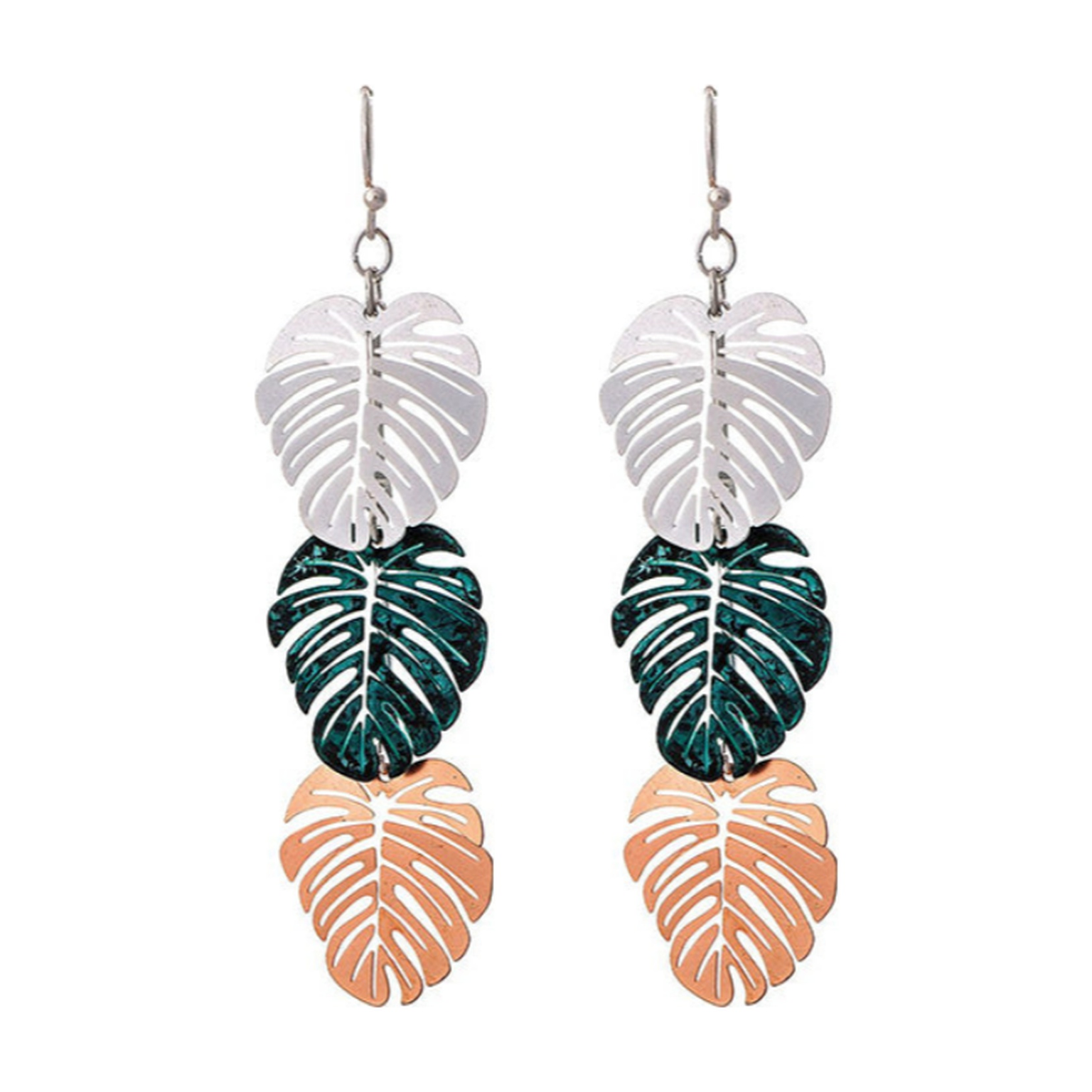 Pendiente de hoja de monstera triple multicolor con pátina