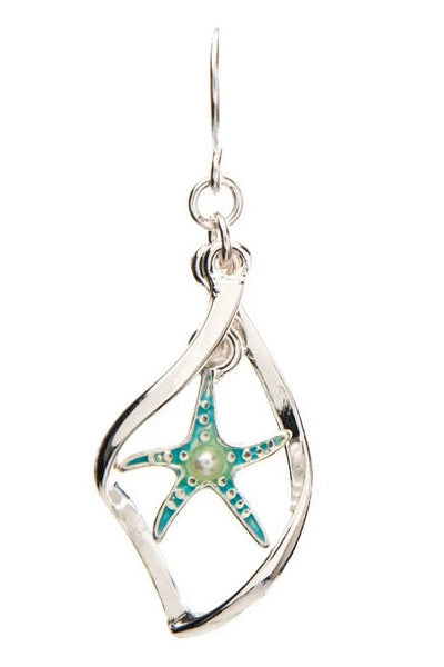 Silver Twist Blue Starfish Earrings