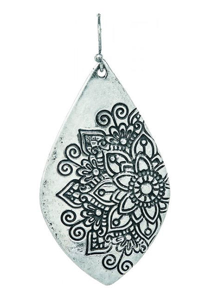 Silver Mandala Etching Earrings