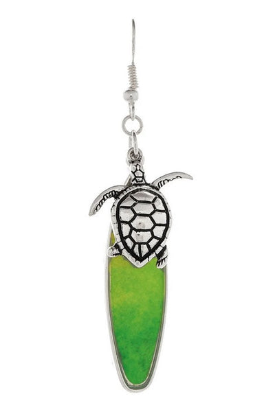 Silver Green Surf Turtle Earrings