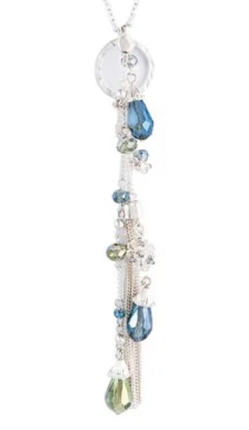 Silver Glass Drop Tassel Necklace Set