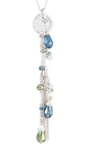 Silver Glass Drop Tassels Necklace Set