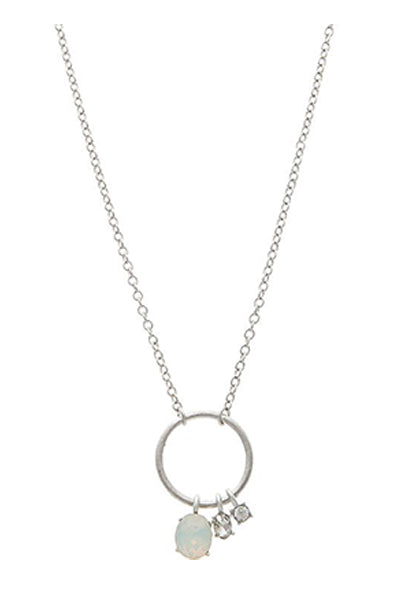 Silver Opal Disc Charm Necklace Set